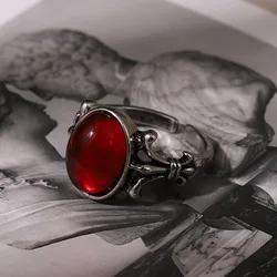 2023 New Retro Palace Style Inlaid Red Oval Zircon Opening Adjustable Women's Ring Creative Wedding Party Jewelry Birthday Gifts