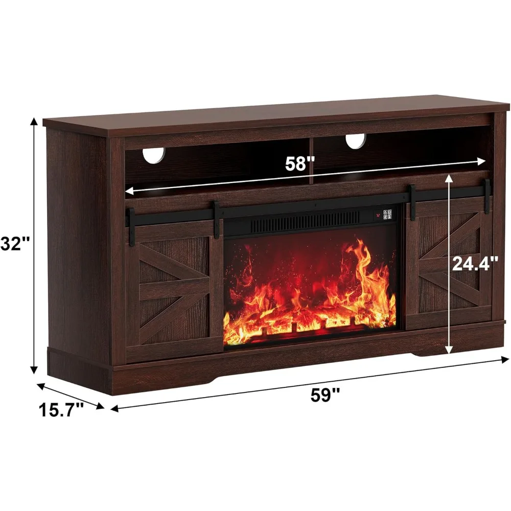 Mueble para TV de más de 65 pulgadas con 26 chimenea, mueble de almacenamiento y estantes ajustables Centro de entretenimiento