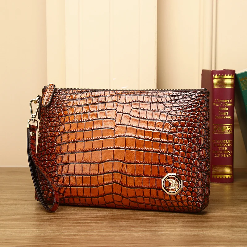 New European and American alligator belly hand bag real leather man business envelope bag man bag large volume handbag