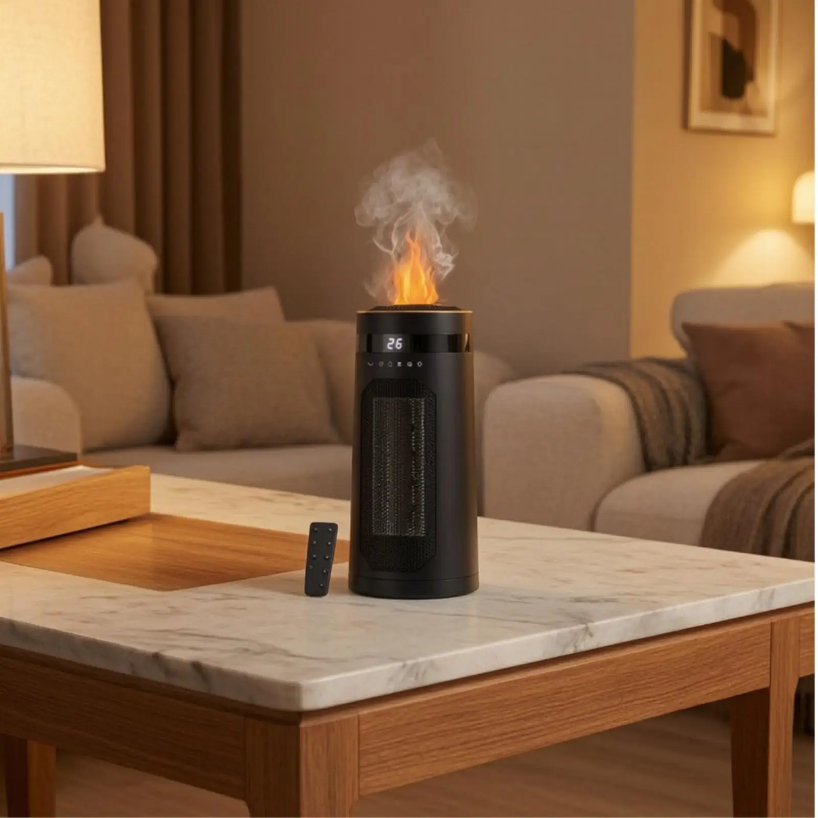 ABS Plastic Upright Heater with Mist Humidifier and Flame Effect for Bedroom Study Room Portable Use