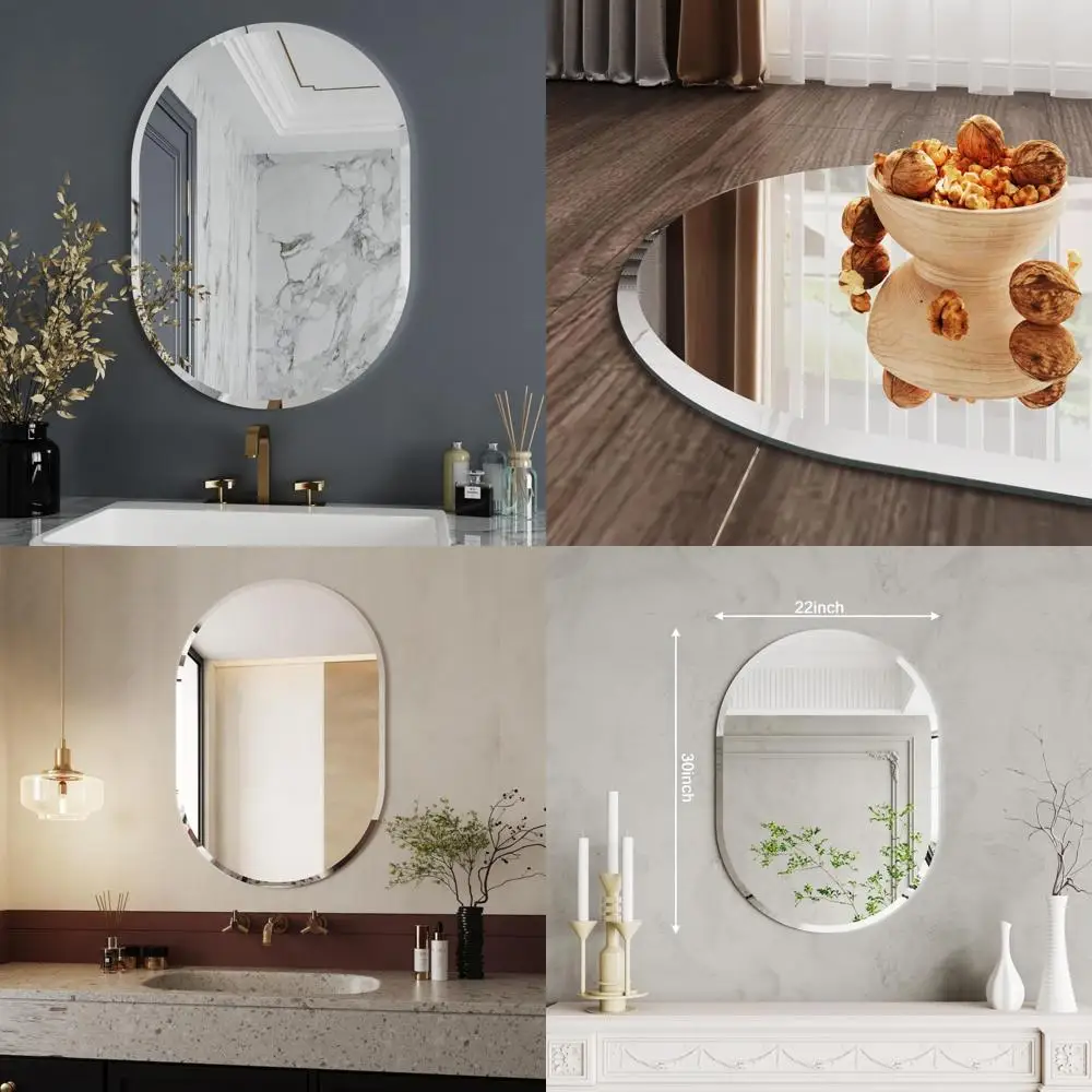 

Frameless Oval Bathroom Vanity Mirror, 22x30 Inch, Beveled Edge, Decorative Wall Mirrors, Elegant Oval Design