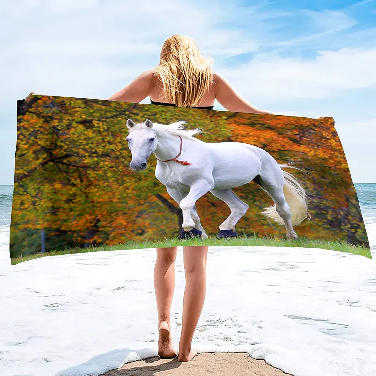 

Horse Print Beach Towel Microfiber Quick-Drying Bath Towel Convenient Thin Blanket Suitable for Swimming Travel Yoga Camping