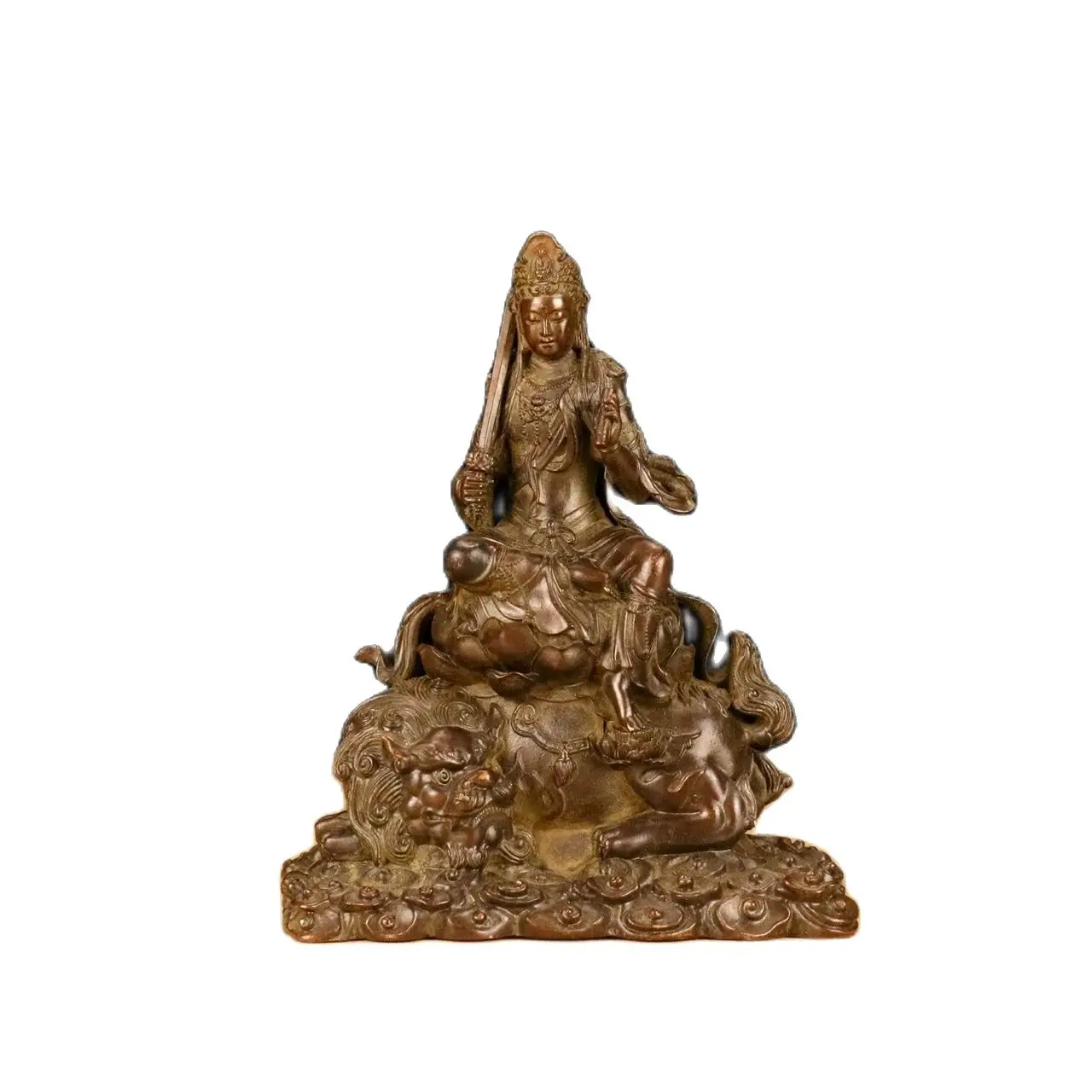 Metal alloy ornament statue Alloy Manjusri Bodhisattva Height 15.6cm, width 13cm, thickness 7.3cm, weight 1.27kg