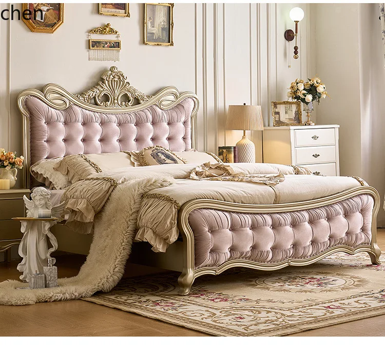 ZML Solid Wood Bed Modern Minimalist Master Bedroom Double Princess Bed High-End Elegant Wedding Bed