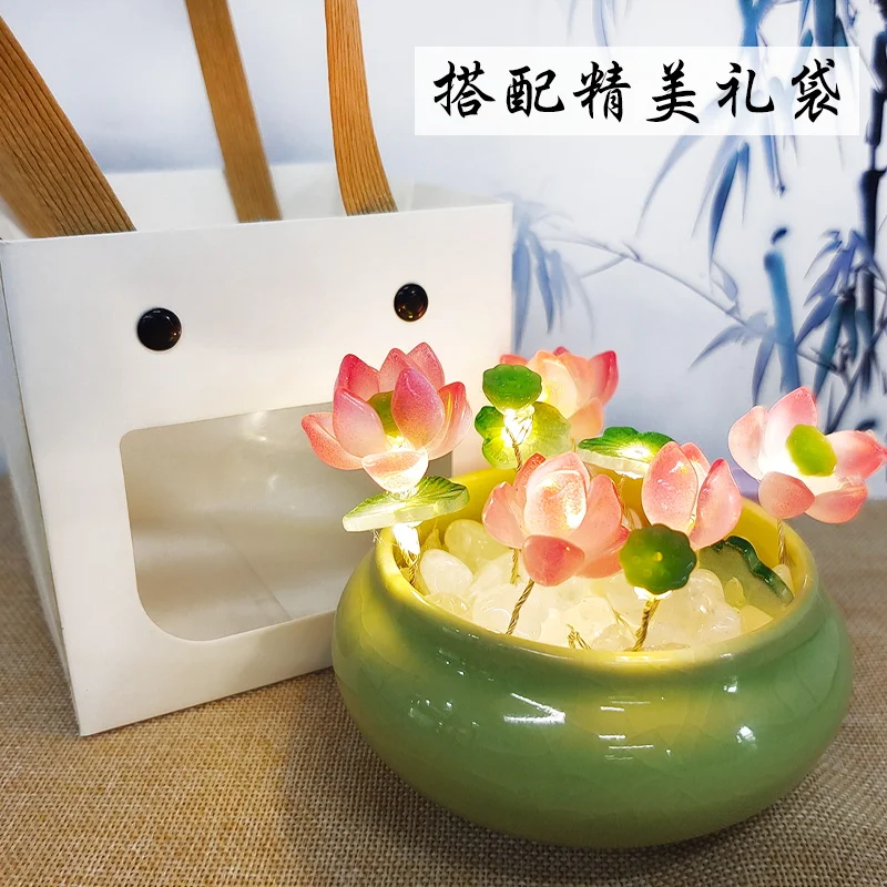 2025 Handmade Glass Lotus Lantern DIY Night Light Festival Decor Home Atmosphere Gift New Arrival