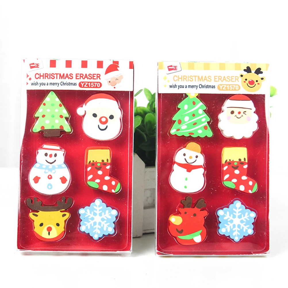 6 個クリスマス形消しゴムノベルティ子供学用品かわいい漫画ギフト学生教室報酬製図文具