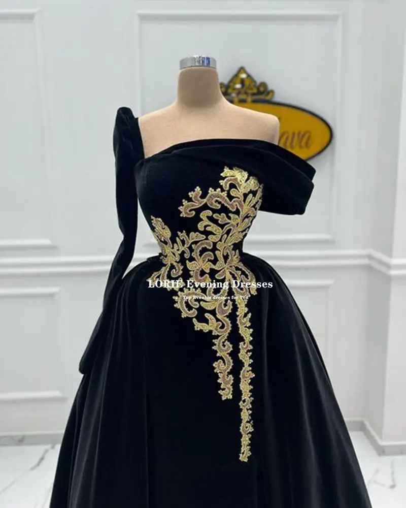 LORIE Moroccan Kaftan Evening Dresses Dubai Abaya Arabic Gold Appliques One Sleeve Caftan Dress Elegant Special Occasion Gowns