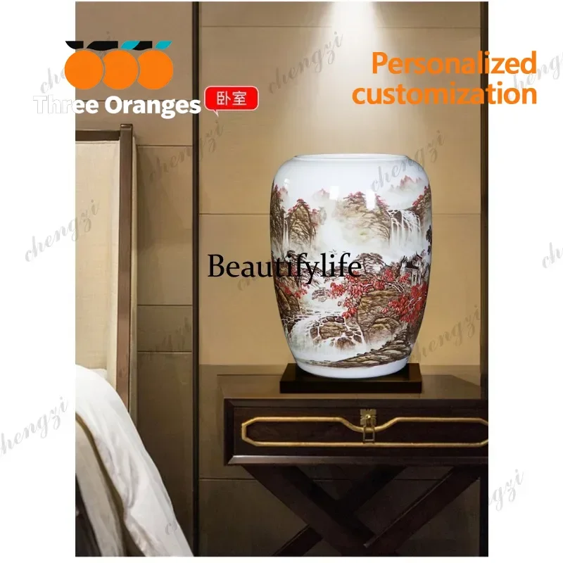 D183 Ceramic hand-painted floor-to-ceiling vase ornament, living room painting and calligraphy bucket, scroll cylinder