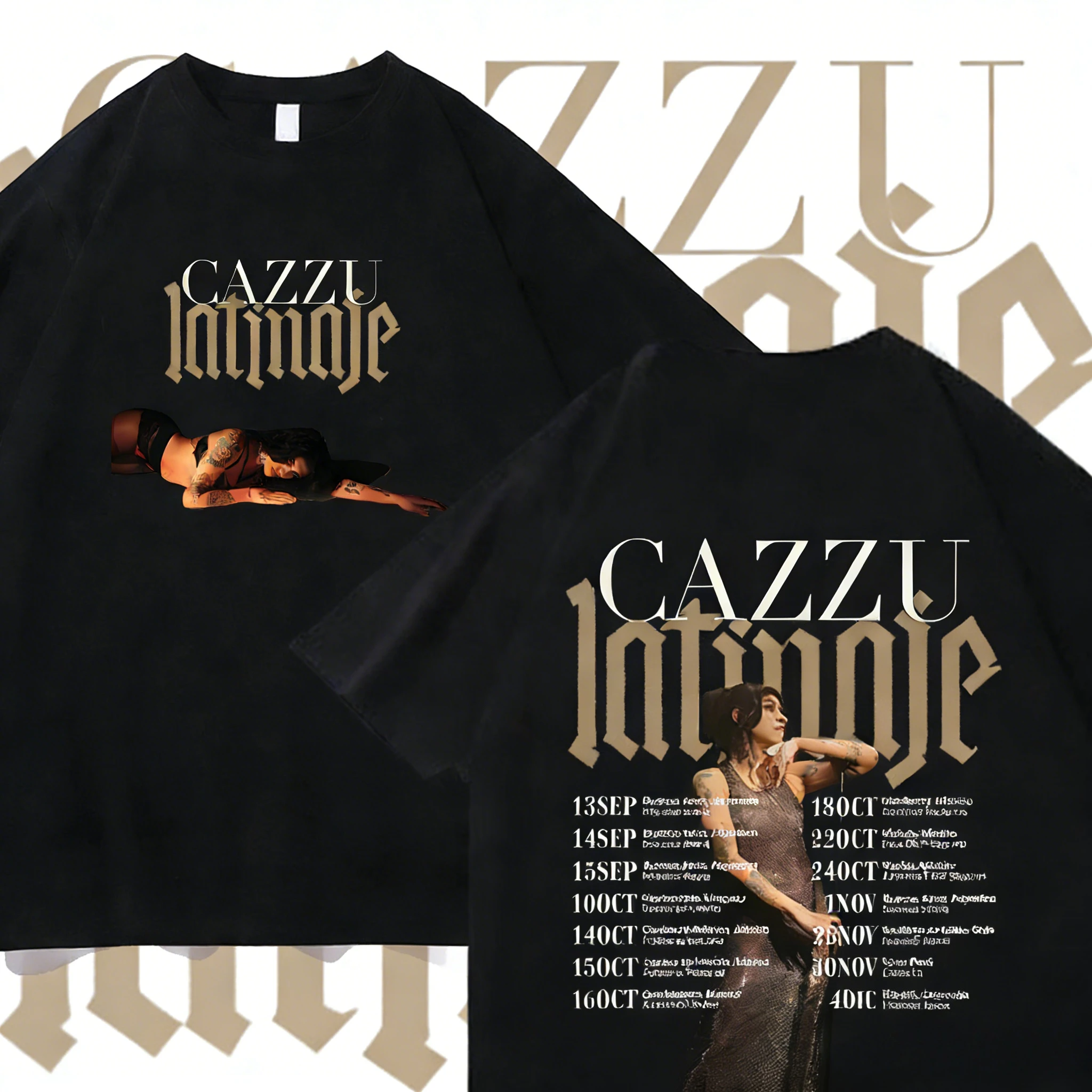 

2026 Cazzu Latinaje Tour Retro Unisex T-shirt for Men and Women Summer Pure Cotton 100% Printed Loose Casual Short-sleeved