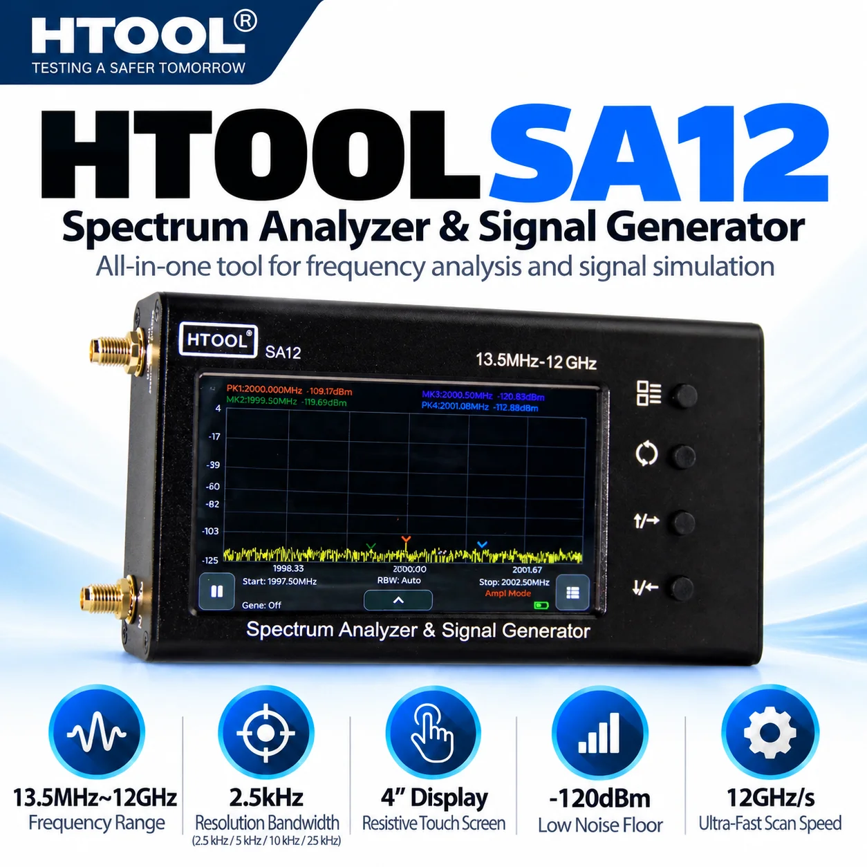 HTOOL SA12 Spectrum Analyzer with HT8 Log Periodic Antenna 13.5MHz-12GHz RF Signal Detection Test Kit