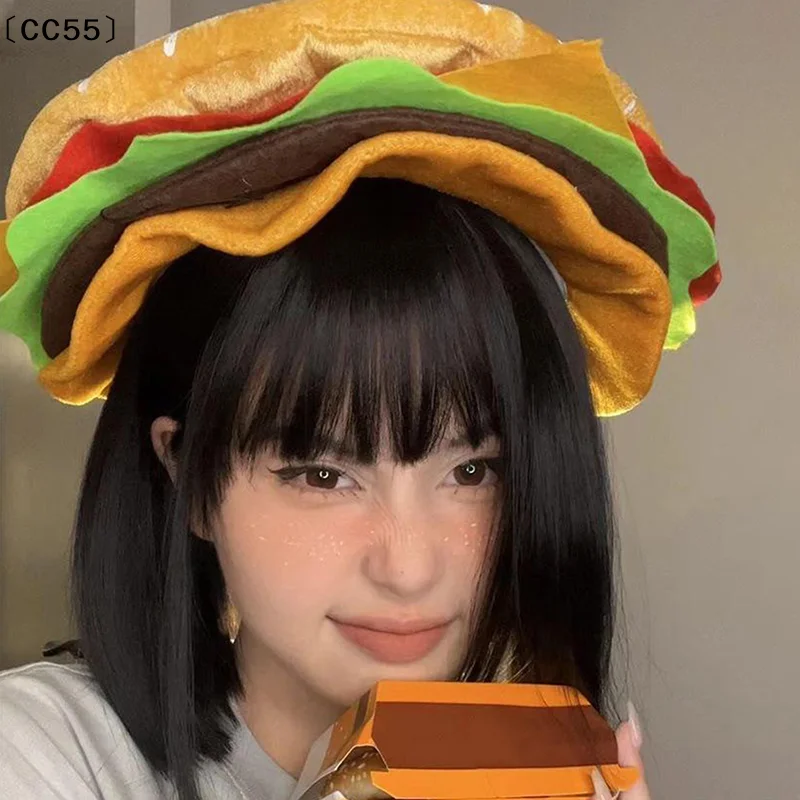 〔CC55〕Funny Personalized Burger Fries Hats For Women Men Cartoon Fashion Keep Warm Caps Creative Cute Hat Photo Props Cap Gifts