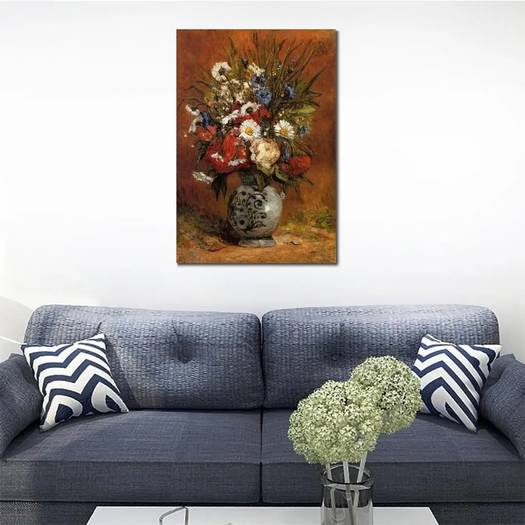 Beautiful Flower Art Daisies and Peonies in A Blue Vase Paul Gauguin Painting for Sale High Quality Hand Painted