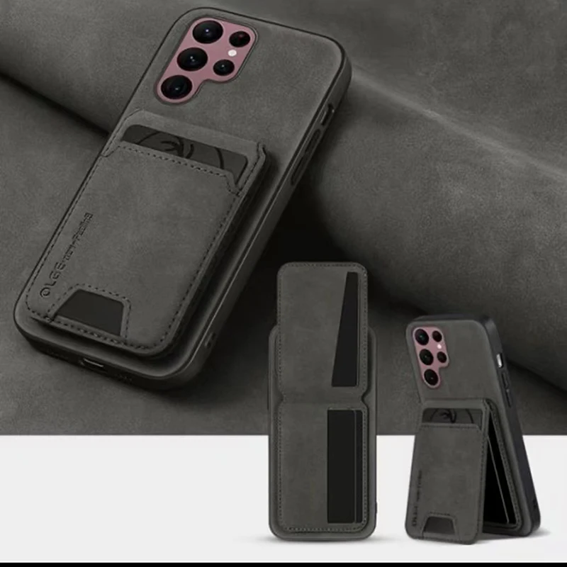 For Samsung Galaxy S26Ultra S21 S22 S23 S24 S25 Plus Multifunctional Synthetic Leather Card Slot Bracket Phone Protective Case
