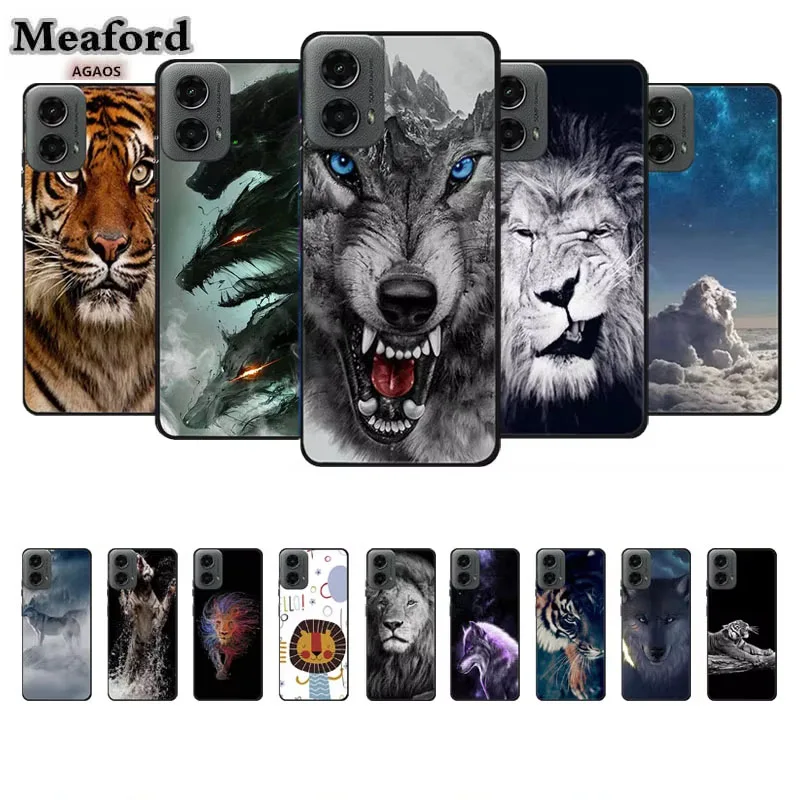 Coque For Motorola Moto G Play 2024 5G Animals Silicone TPU Soft Phone Back Cover For G Play 2024 5g Cases Wolf  Lion Capa Funda