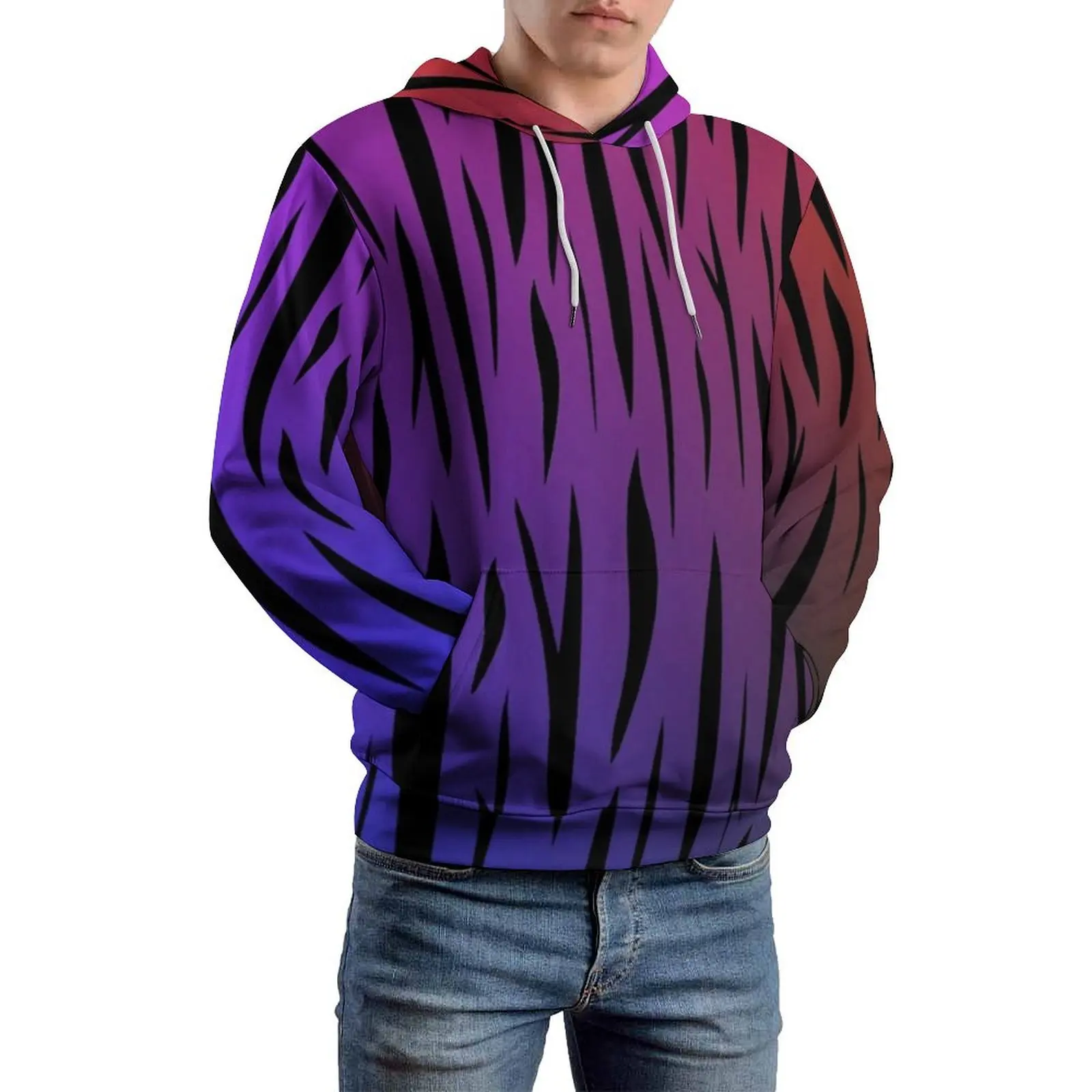 

Black Tiger Print Casual Hoodies Long Sleeve Animal Stripes Hip Hop Hoodie Winter Streetwear Pattern Oversize Top