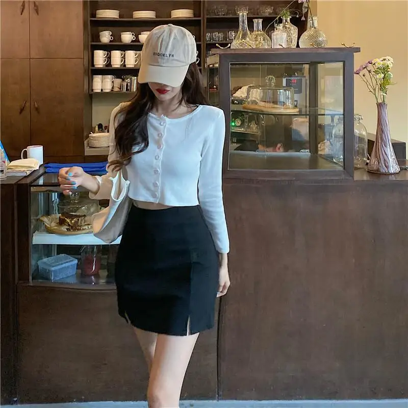 Skirts Women Mini New Solid Streetwear Casual Femme Side-slit Sweet All-match Elegant Korean Style Basic Sexy Slim Empire Mujer