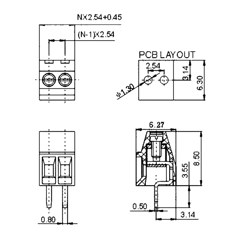 5pcs KF128 2.54mm 2p 3p 4p 5p 6p  8p 10p PCB Screw Terminal Block KF128-2.54  Splice Terminal KF120-2.54 DG308-2.54mm