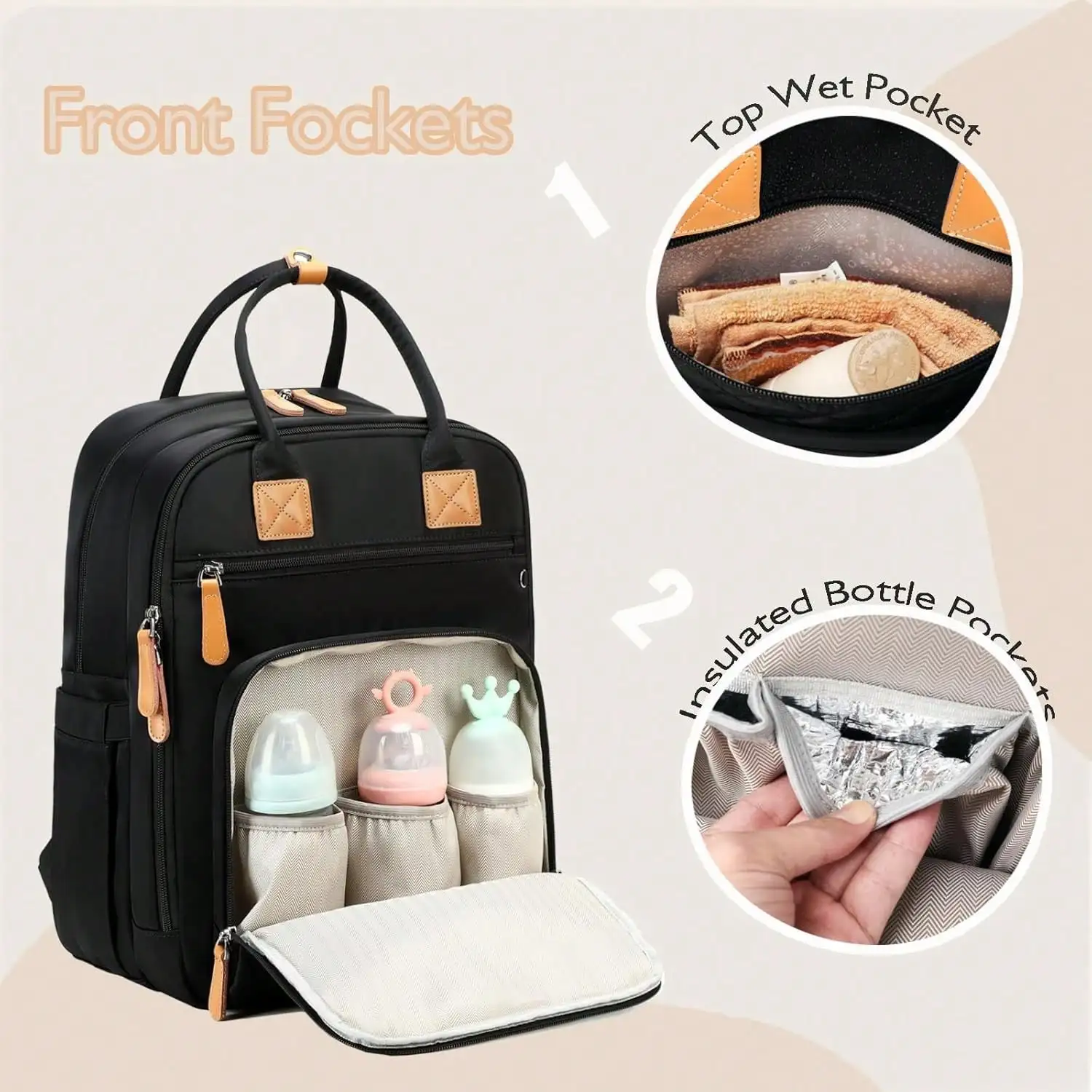 Durable Water Resistant Large Capacity Backpack For Women, 18 Multi Pocket Travel Bag With Stroller Clips And Luggage Sleeve