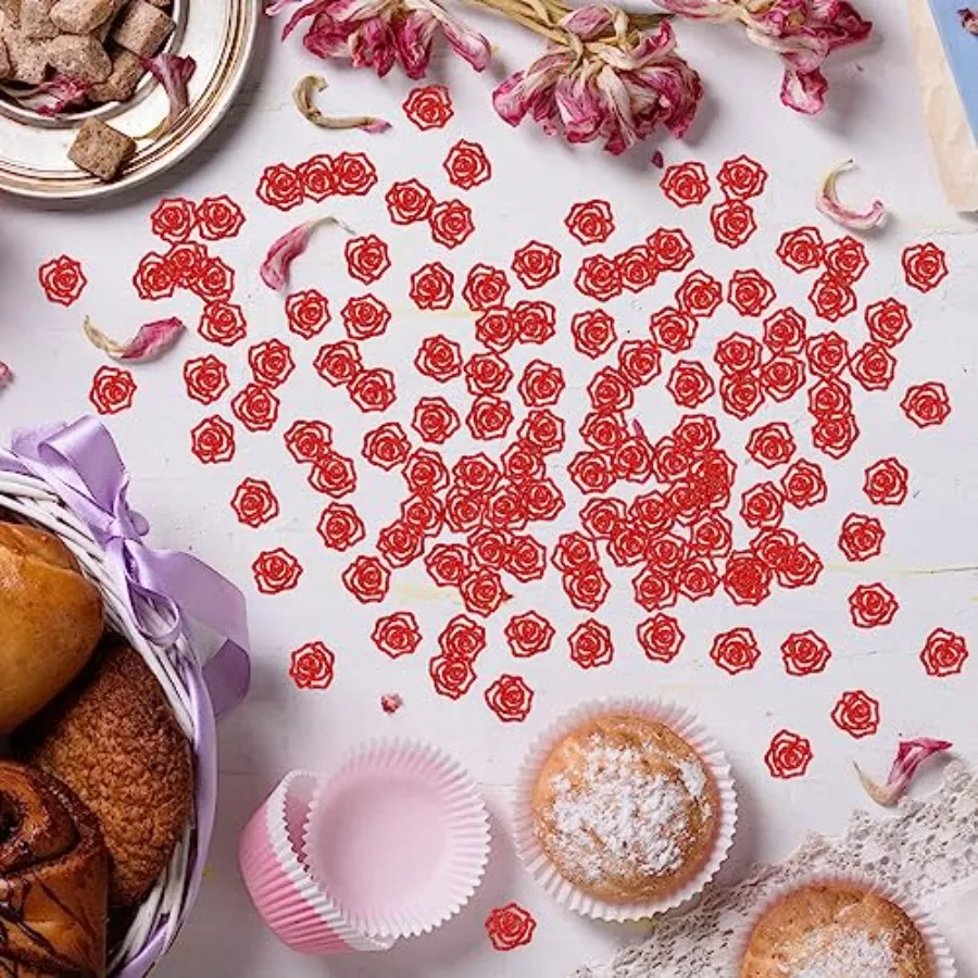 Coriandoli con fiori di rosa Glitter rossi Donne Mamma Compleanno Tavolo Coriandoli Matrimonio Anniversario Carta Scatter Fidanzamento Spettacolo Amore Festa T