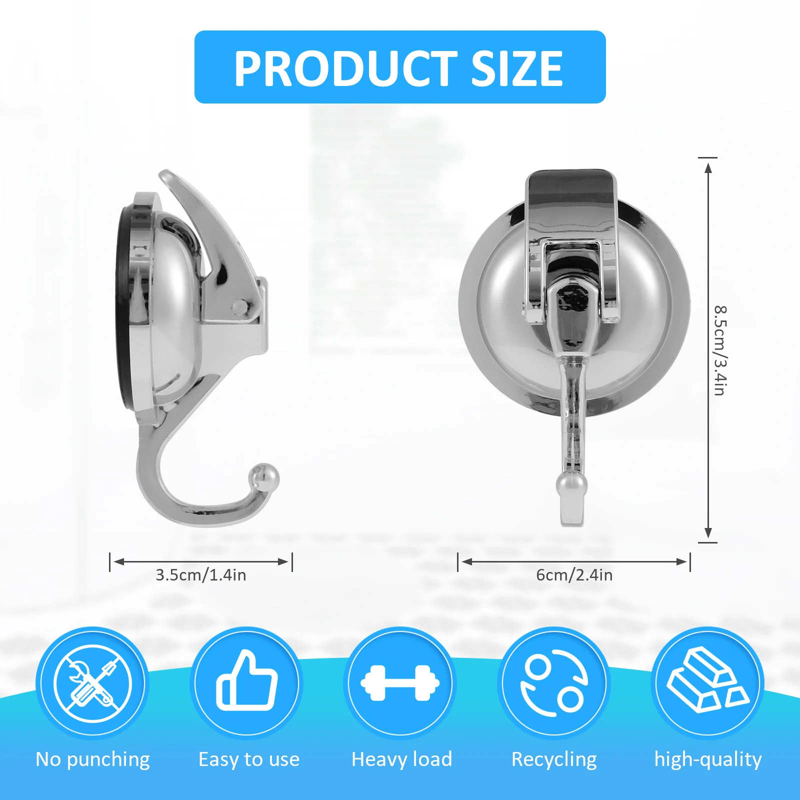 2Pcs Suction Cup Hooks for Shower Heavy Duty Vacuum Shower Hooks for Inside Shower Super Suction for Kitchen Bathroom Restroom