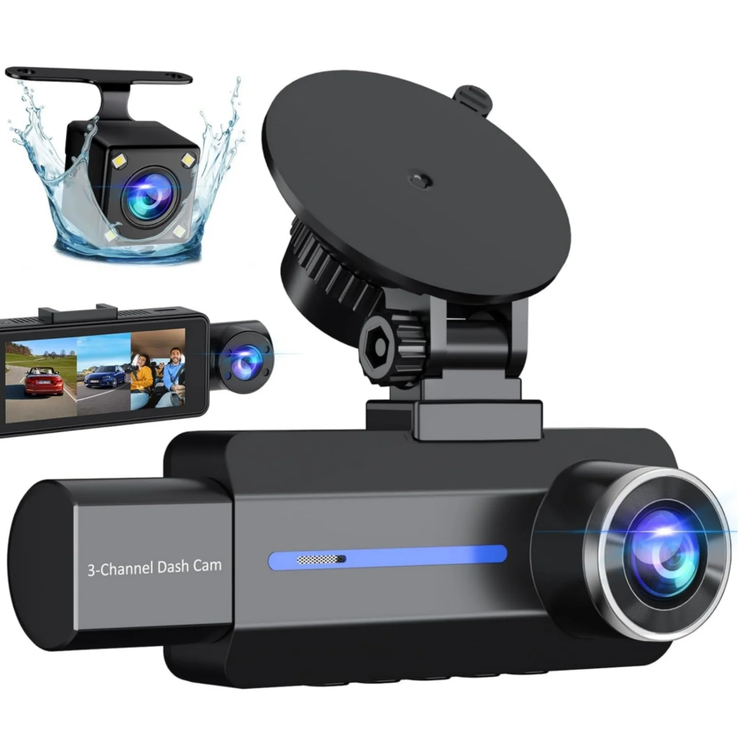 

3 Channel Car Black Box 2K Full HD 24 Hours Car Parking Mode Dash Cam Night Vision with Rear Viewing Camera
