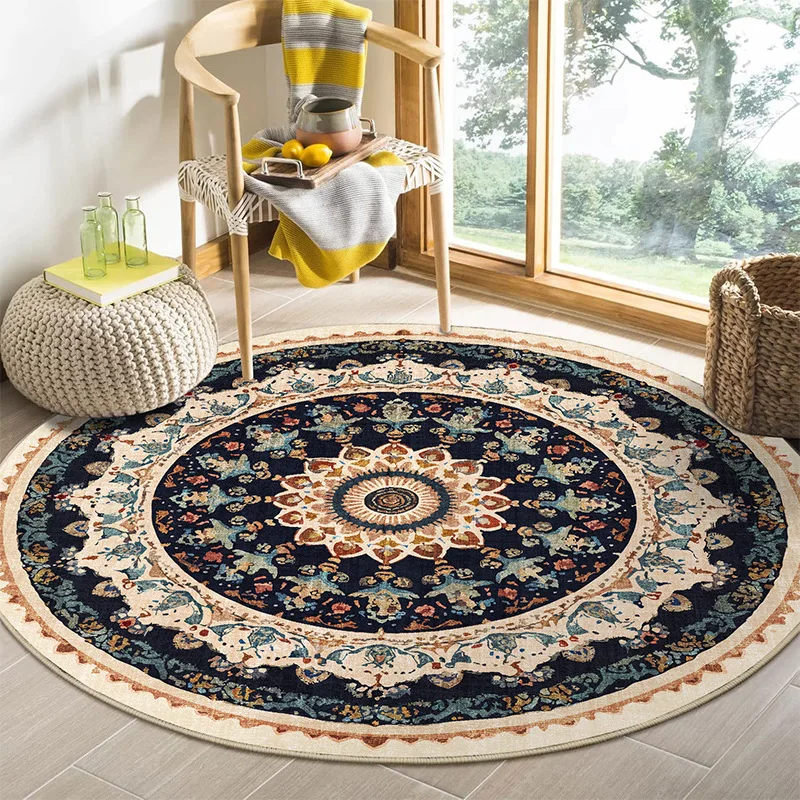 

Boho Area Rugs for Living Room Circle Rugs Machine Washable Low Pile Chenille Non Slip Vintage Carpet for Bedroom Dining Room
