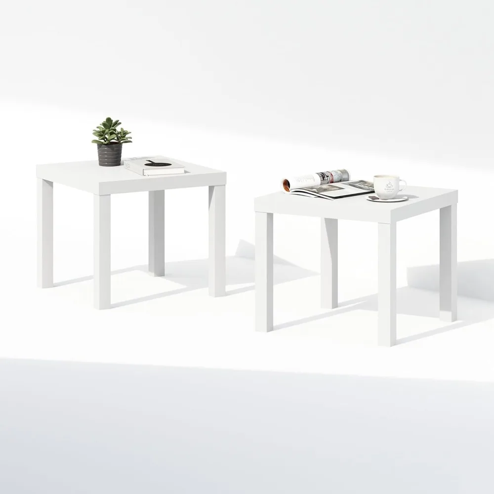 Modern Square Coffee Table Set, Thick Tabletop Side Table with 4 Legs, Living Room Furniture
