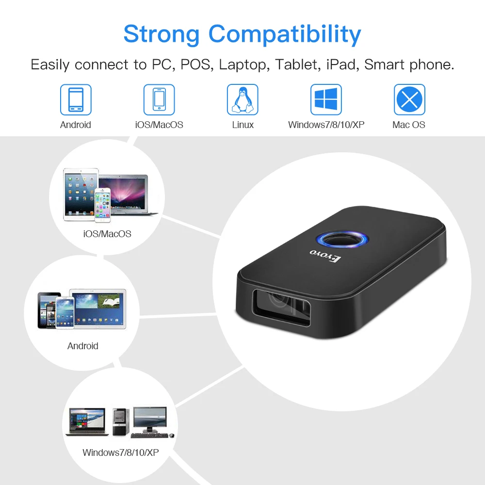 Eyoyo EY-009C Mini 1D CCD Bluetooth Barcode Scanner Screen Scanning Built-in 650mAh Battery Hide/Add Custom Prefix/Suffix Digits