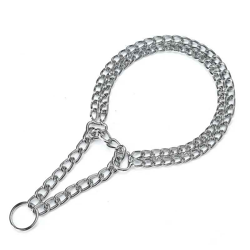 35-65cm Dog Collar Metal Adjustable Double Row Telescopic Chain Triple Ring Explosion-Proof Punch Collar Dog Training Supplies