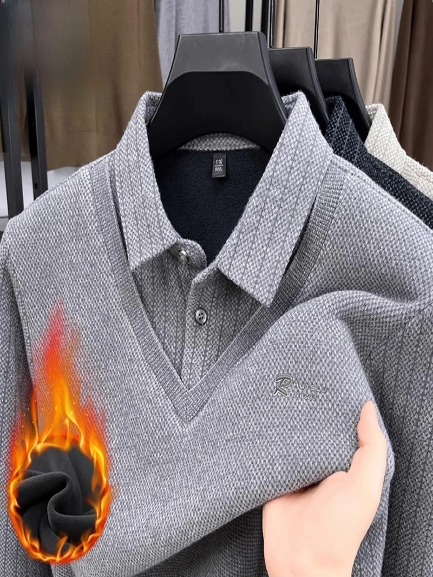 

Pierre Cardin Men's Faux Two-Piece Sweater Thiened Flannel Collar Long Sve Warm Inner irt Autumn Winter Faion Casual