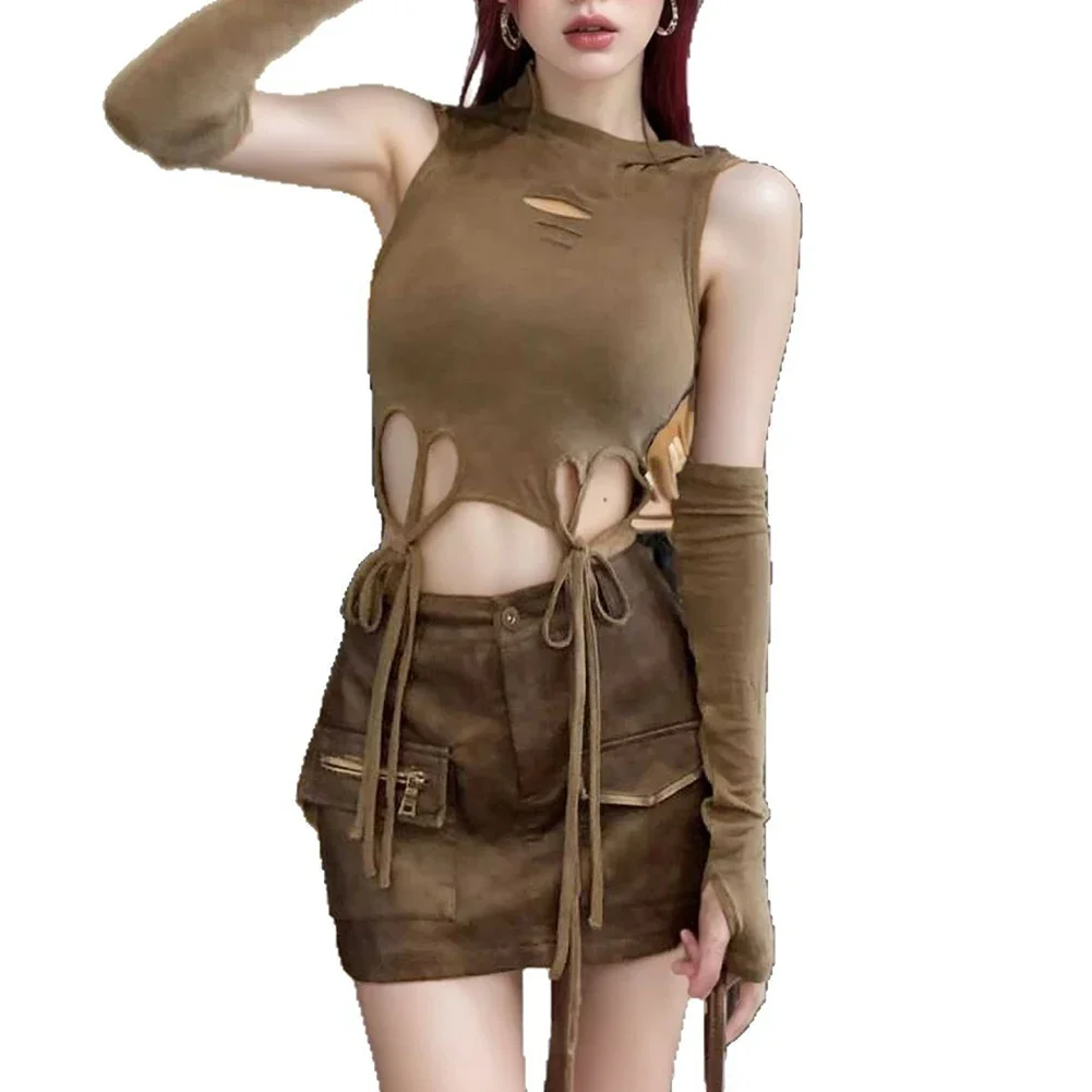 

Casual Sleeveless Shirt Slim Hooded T Shirt Casual Daily Wear Polyester Fabric Round Neck Design Slight Stretch