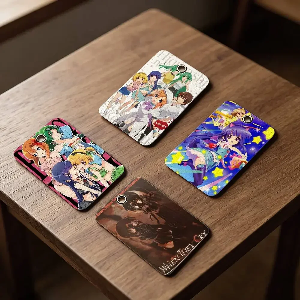 

Classic ANIME Higurashi When They Cry Cute Collection Rectangle ID Card Case Access Card Bag Key Tag Ring Leather Card Holder