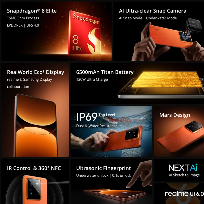 Ponsel Pintar realme GT 7 Pro Versi Rusia 16GB 512GB Snapdragon ®   8 Chipset Elit Kamera 6500mAh 50MP Realme GT7 Pro