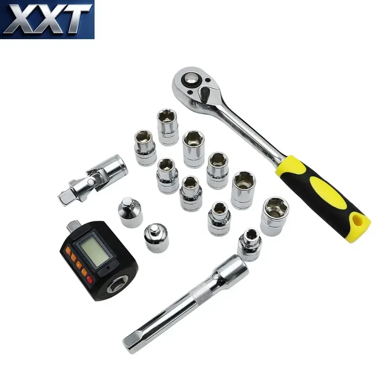XXT SHAHE Multifunctional Wrench Socket Set Digital Torque Meter 1/2'' Ratchet Drive Socket Set Wrench Tool Kit Bicycle