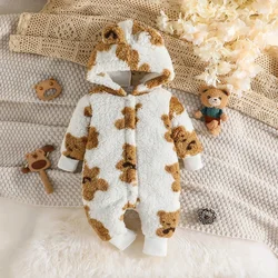 Newborn Baby Winter Clothes 3-24 Months Cartoon Cute Plush Bear Boys and Girls Korean Long Sleeve Hoodie Warm Winter