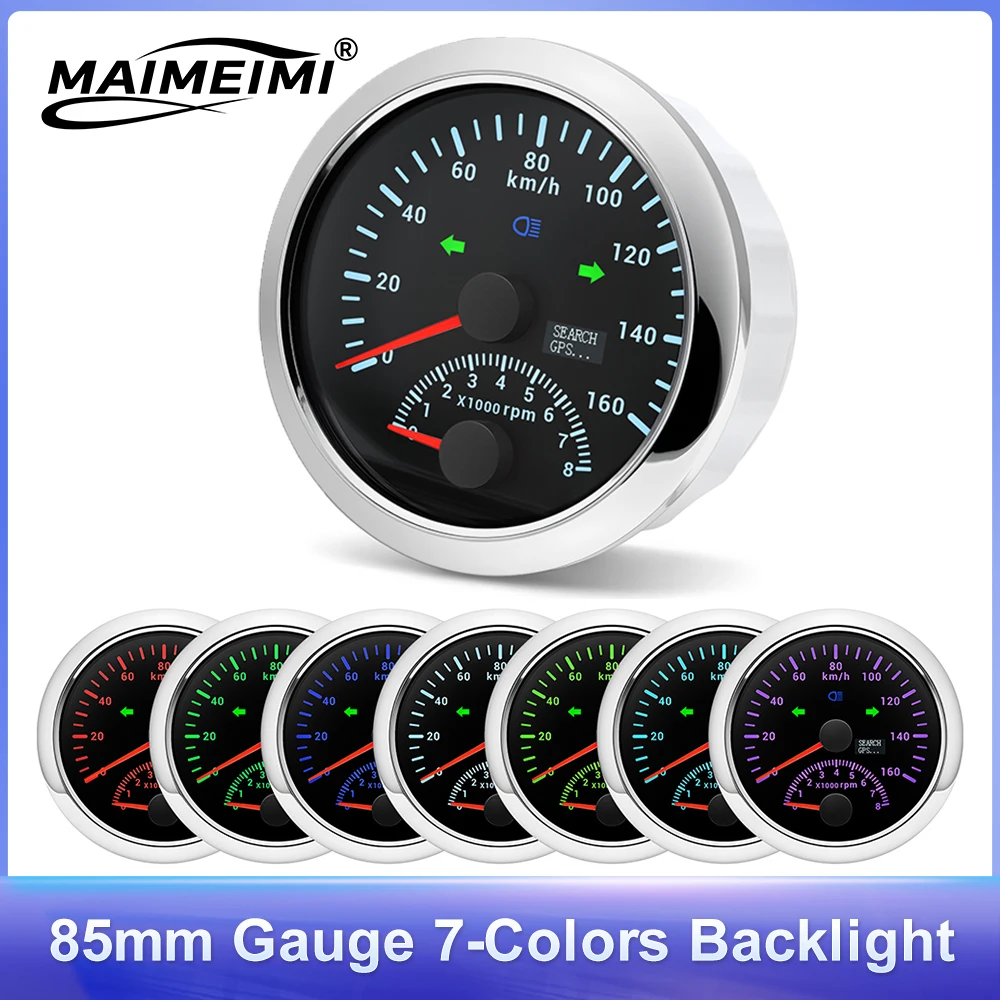 

2-in-1 Multifunction Gauge 160KMH 200km/h 120MPH 160MP/H 200mph 85mm GPS Speedometer Tachometer 8000RPM Gauge For Yacht Car Boat