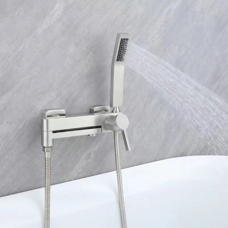 Bathtub Faucet Swing Spout Bathroom Waterfall Faucet 90° Rotatable Wall Mounted Hot Cold Mixer Triple Valve Shower Nozzle Tap