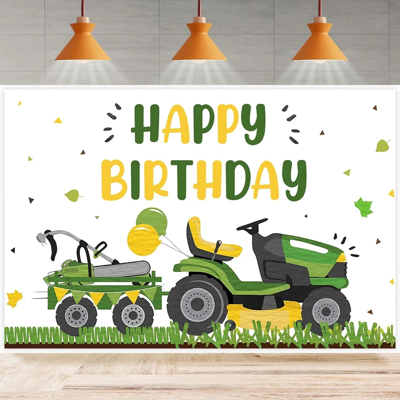 Photography Backdrop Lawnmower Lawn Mower Green Grass Tractor Birthday Farm Farmyard Background Party Backdrop Wall Banner Decor