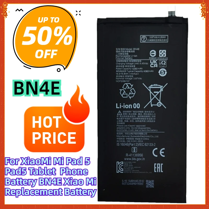 

For XiaoMi Mi Pad 5 Pad5 Tablet Phone Battery BN4E Xiao Mi Replacement Battery