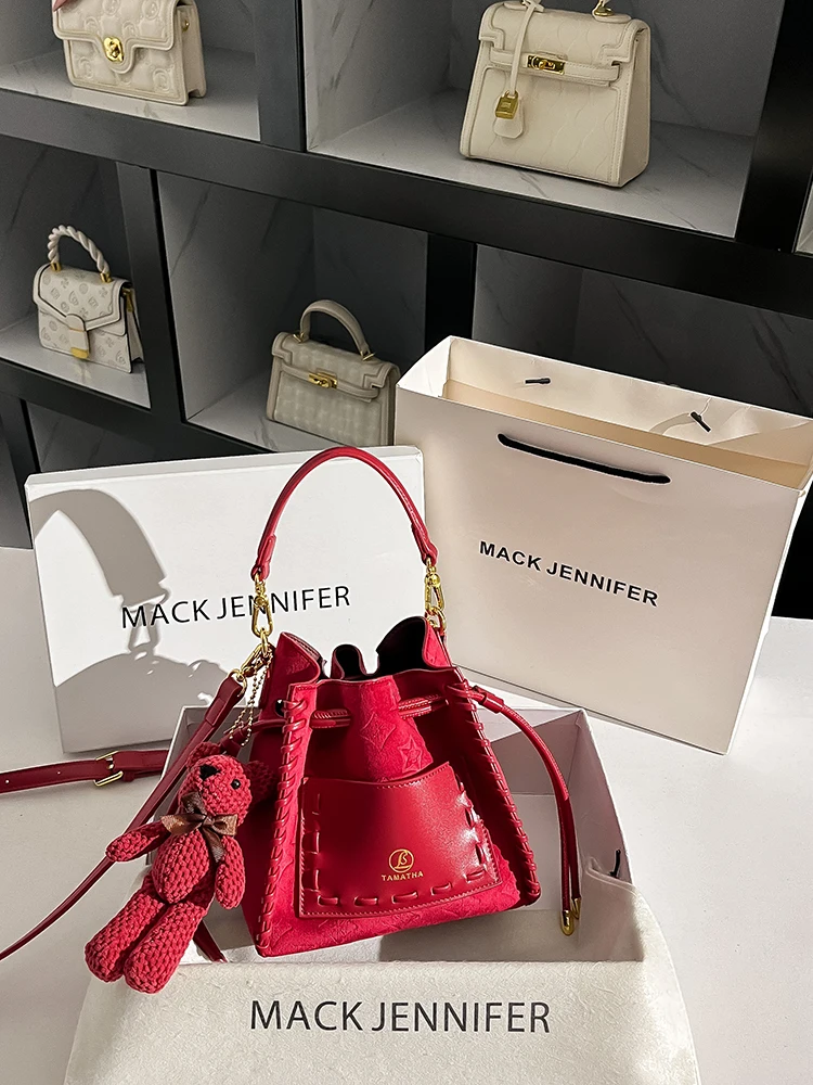 

Ma Jennifer Women's Faionable Red Emed Buet Bag Casual Simplici Sle Handbag Leather Material Lo Bule Closure