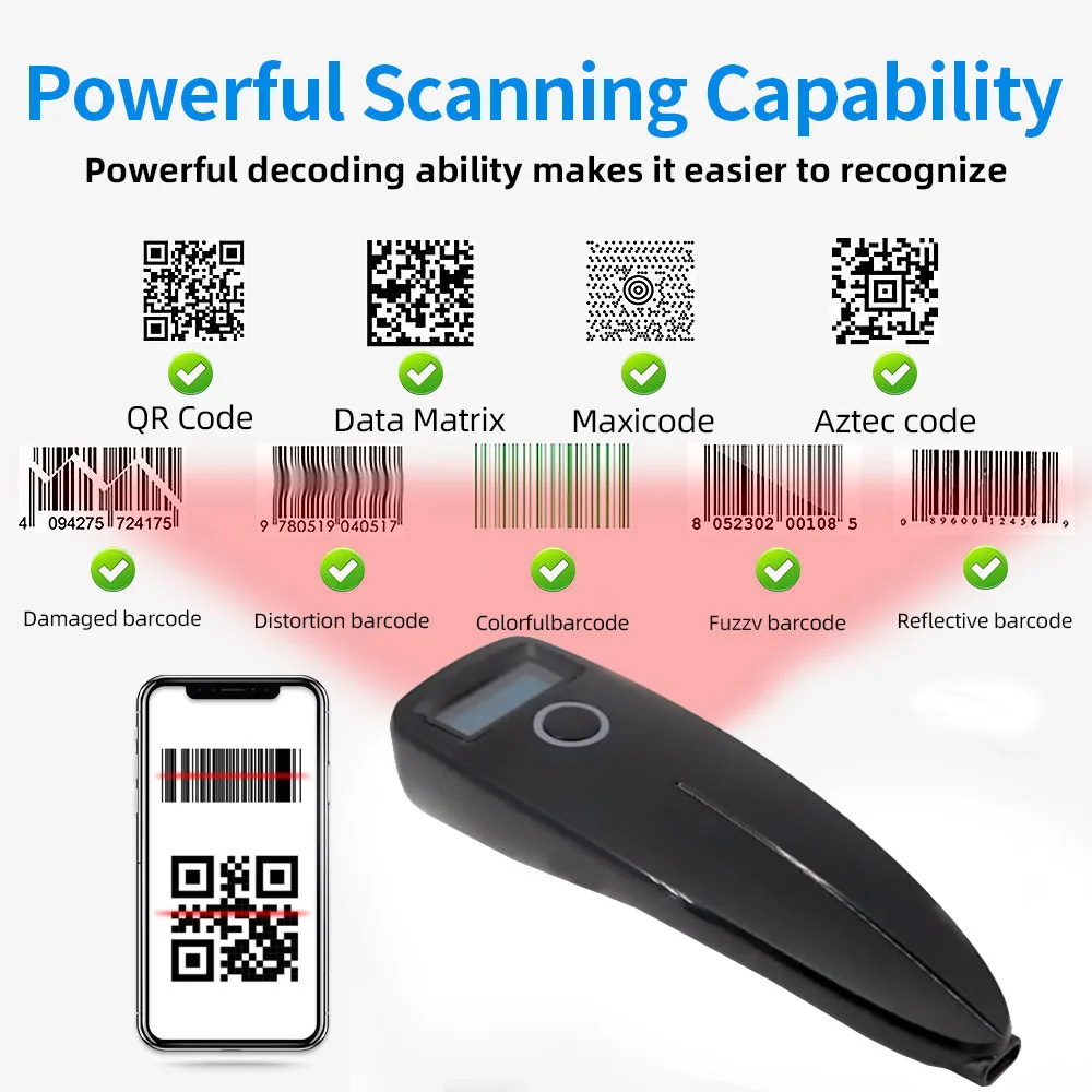 QR Code Reader Mini Barcode Scanner USB Wired/Bluetooth/ 2.4G Wireless 1D 2D Scanner PDF417 EAN13 Data Matrix Bar code Reader