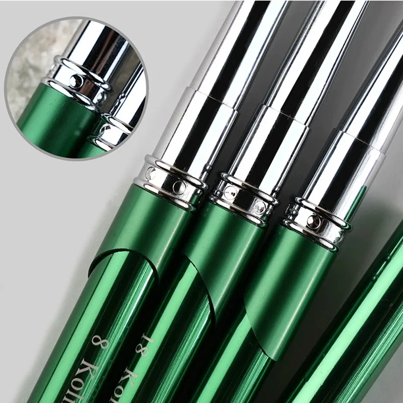 Pincel verde para decoración de uñas, cepillos para el cabello de nailon Kolinsky, herramientas de manicura para esmalte de Gel UV, tallado, dibujo, pintura, bolígrafos en polvo para uñas