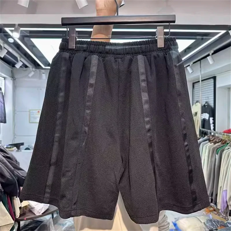 2024 Double Layer Mesh Patchwork Shorts Men Women Drawstring Oversize Breeches Breathable Sports Shorts