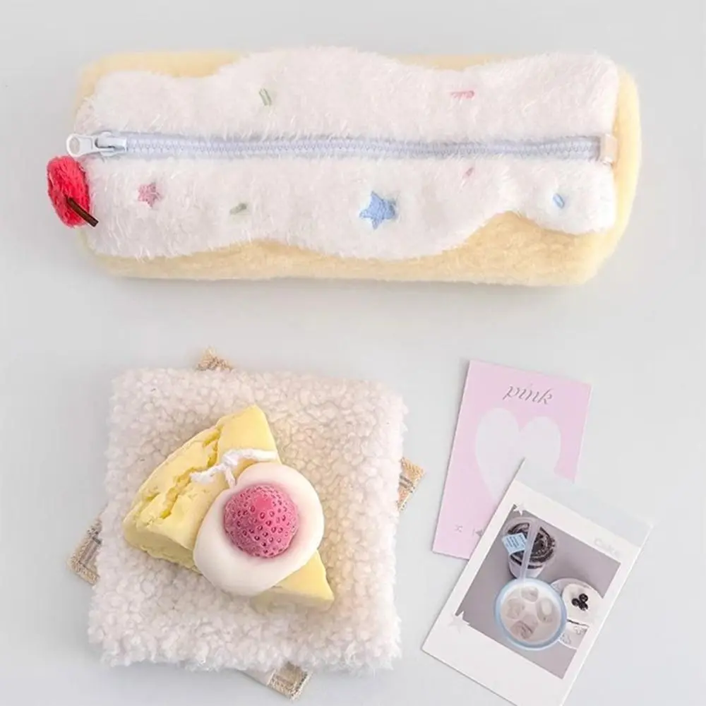 INS Pen Bag Swiss Roll Blueberries/Strawberries/Cherries Stationery Storage Bag Large Capacity Pencil Case Gift