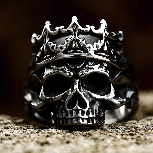 

Hip Hop Retro Crown Skull Ring for Men Vintage Punk Gothic Art Fashion Rings Unisex Accessories Designer Jewelry