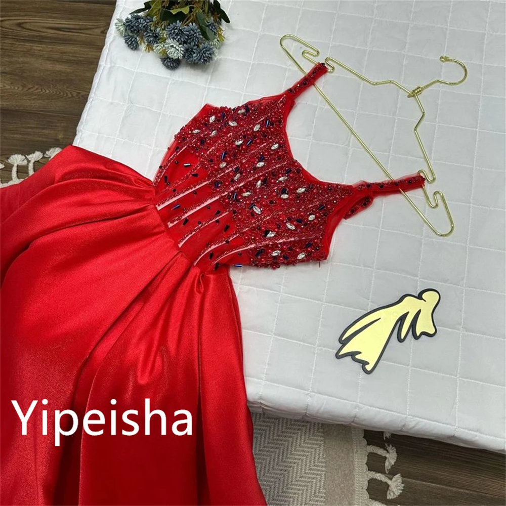 Customized Elegant Fashion Jewel Ball gown Evening Formal Ocassion Gown Sequin Flowers Satin Celebrity Dresses