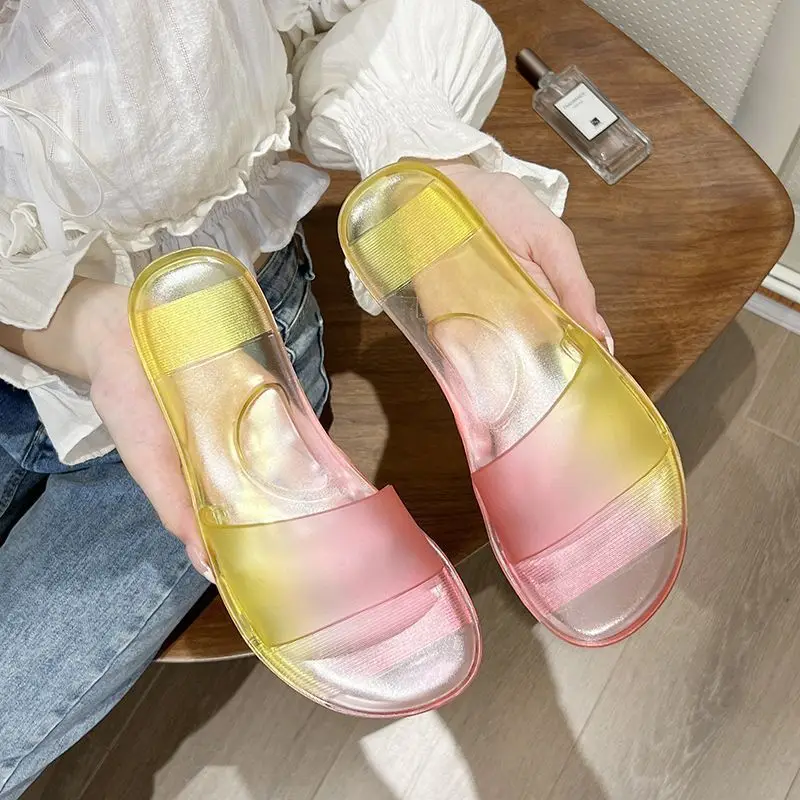 

2026 new cool slippers female transparent crystal one-word drag summer out fashionable non-slip deodorant