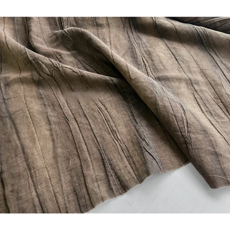 

Fabric Wide 150cmx50cm Dark Coffee Color Cotton Linen Pleated Fabric Texture Pleated Creative Retro Diy Coat Skirt Clothing 1Pc