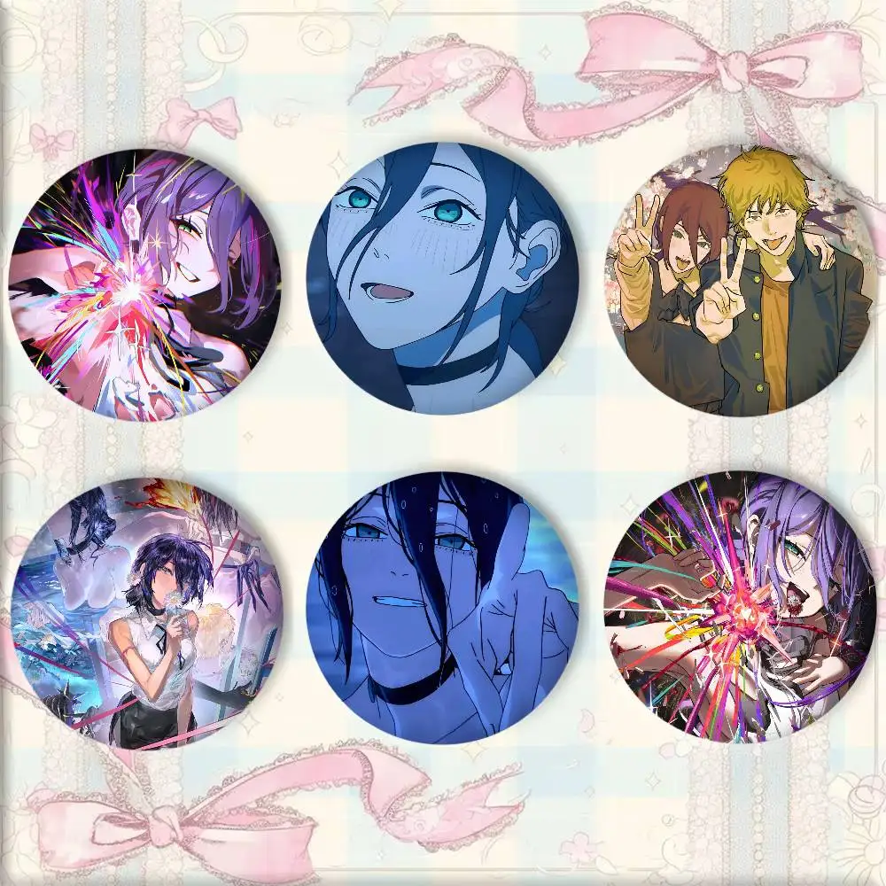 Anime C-Chainsaw M-Man  The Movie Reze Arc Badge Tinplate Round Laser Brooch Clothes Backpack Accessories Lapel