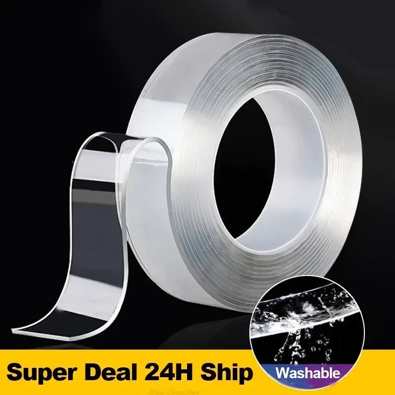 Non marking transparent double-sided adhesive tape, powerful multifunctional ornament anti slip magic nano  tape